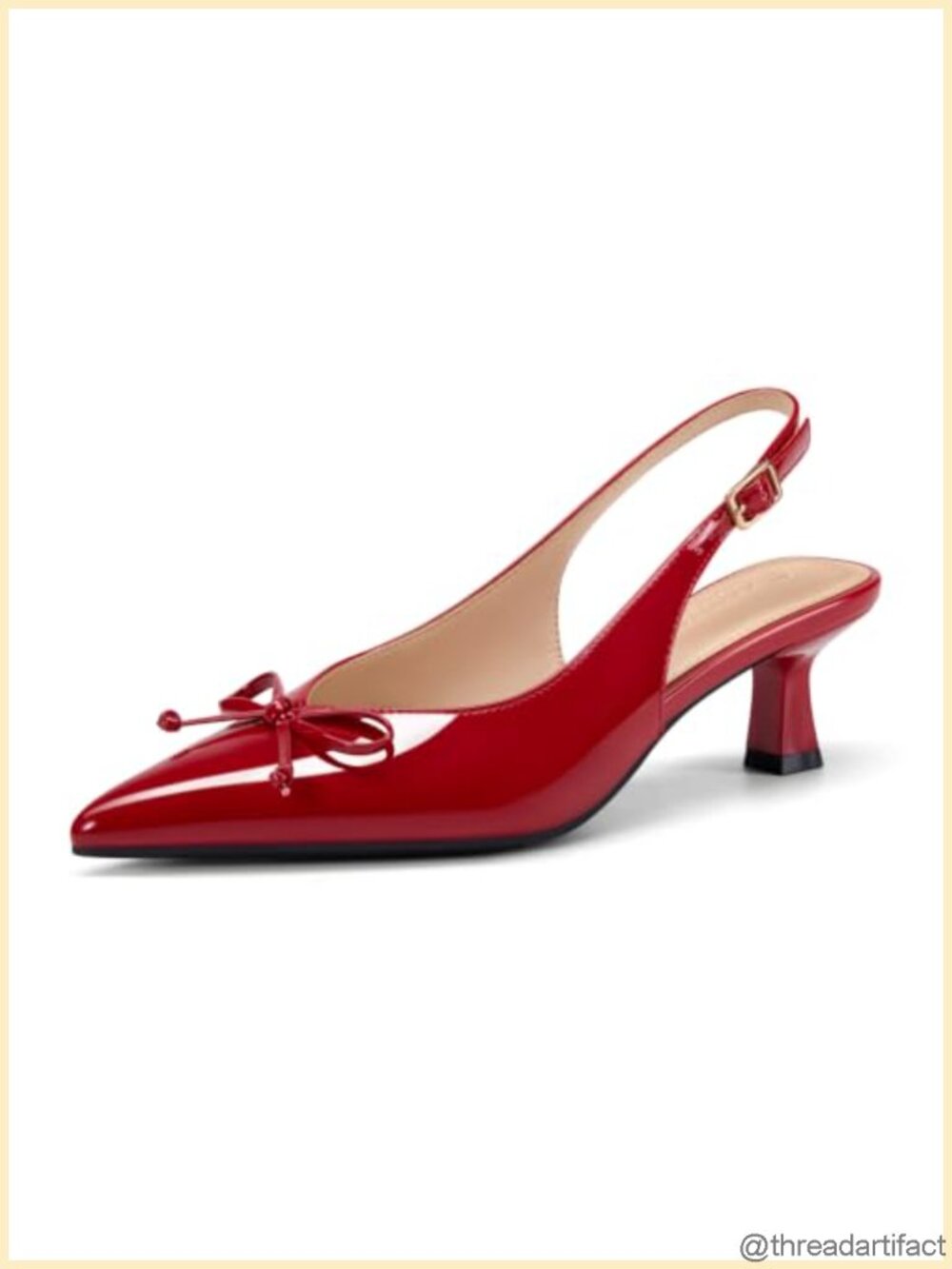 Coutgo Women's Slingback Kitten Heel Pointed Toe Bow Tie Patent Leather Office